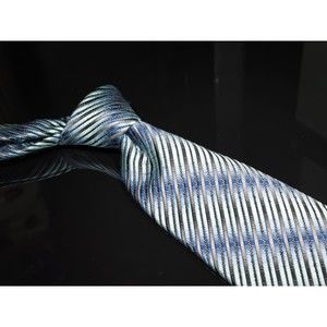 Jhane Barnes 100% Silk Tie Men's Deisgner Blue Grey Ombre Stripes Japan